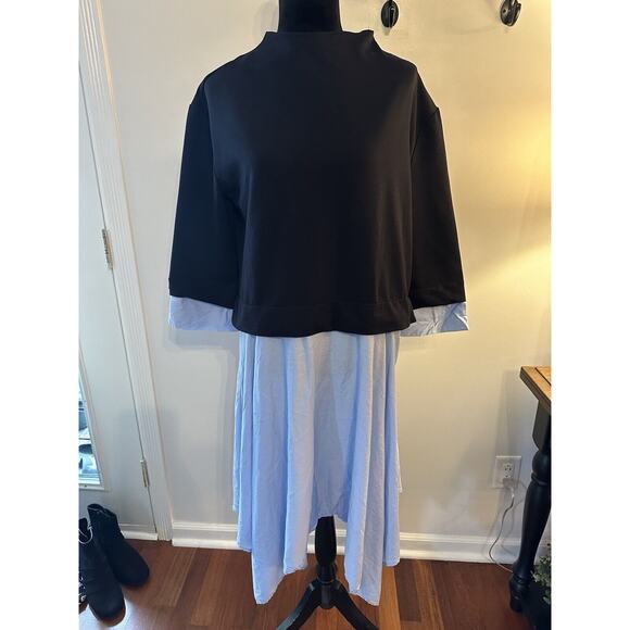 Zara Woman Women's Mock Neck Overlay Dress Navy Blue Size Small Flowy Lagenlook - Picture 7 of 7